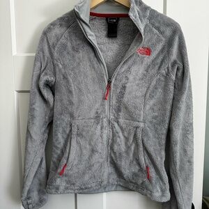 The North Face Light Gray Osito Jacket with Pink Accents